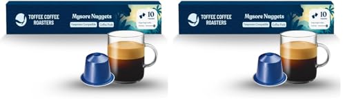 Image of Toffee Coffee Roasters |Mysore Nuggets Coffee Pods | Pack of 2 (10 Capsules)| Nespresso Compatible | AAA Speciality Grade | Notes: Nutty & Dark Chocolaty | Roast: Dark|