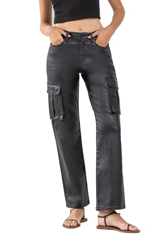 VERVET High Rise Coated Cargo Straight Jeans T6060