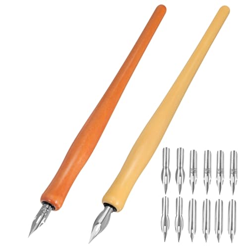 PERSELOSO 実木製レトロ?水ペン 軽量ディッ ペン 独特な曲がり先端 快適な書き心地 芸術的書法用筆記具