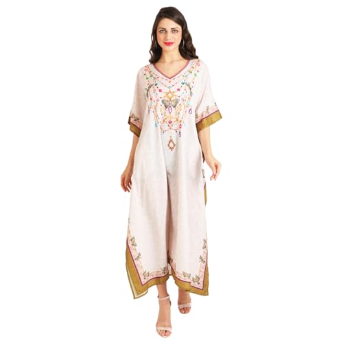 Image of Miss Lavish London Kaftan Dresses for Women Plus Size Long Batwing Sleeve Caftans, V Neck Moo Moo Printed Beach Cover Up Maxi Beach Dress, Bathing Suit Cover-Up Loungewear