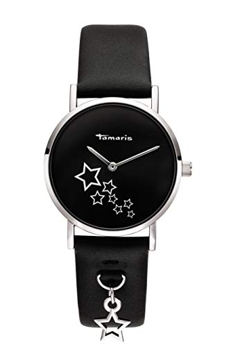 Preisvergleich Produktbild Tamaris, Bente, DAU 34mm, Silber, ZB schwarz, Lederband mit Accessoire schwarz