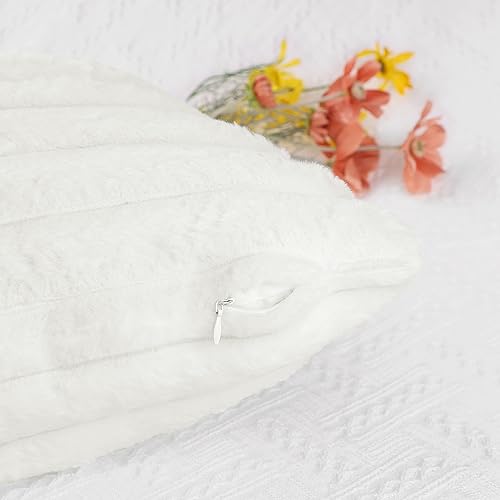 Uxcell 2 Pcs Double-Sided Plush Faux Fur Throw Pillow Covers Soft Fluffy Striped Pillow Covers for Home Decor Beige 45 x 45 cm - Image 4