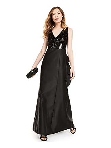 Adrianna Papell Women's Sequin Mikado Gown, Black, 14