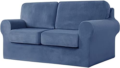 GYHH 5-Piece Stretch VELVET Sofa Cover, 2 Seater Couch Slipcover Loveseat with Two Separate Backrests and Cushion Cover with Elastic Band for Dogs,Pets&Kid