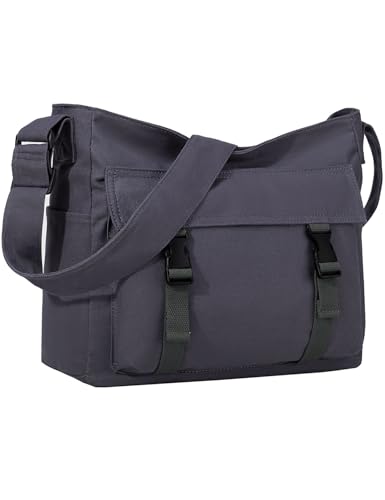 Bolsa mensageiro de lona, leve, grande, casual, de ombro, Hobo, para mulheres e homens, trabalho/viagem/faculdade, Cinza