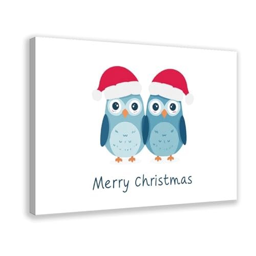 Blue Owl Christmas Canvas Art 16x24in for Kids Room