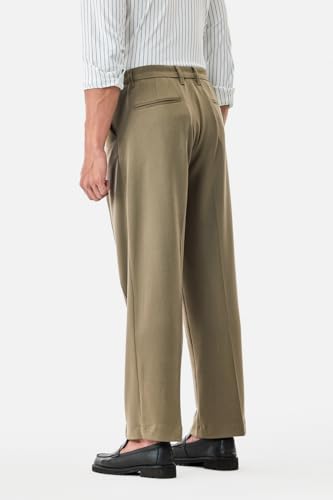 Image of SNITCH Men Casual Trousers | Loose Fit Pleated Front Plain Wide-Leg Style | Lightweight Polyester Blend Medium-Stretch Fabric for Summer & All-Day Comfort Wear