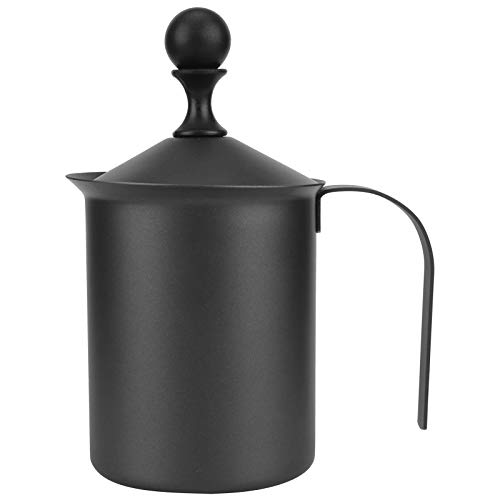 Espumador de leche manual de acero inoxidable de estilo japonés, crema de espuma de café de doble malla, jarra de espuma de leche con mango ergonómico, para uso doméstico y (400cc)