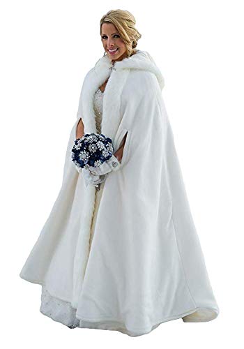 Fenghuavip Thicken Wedding Cloak Faux Fur Winter Robes Hooded Bride Capes with Armhole
