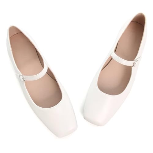 Image of TN TANGNEST Leather Flats for Women Retro Mary Jane Flats | Comfortable Square Toe Slip On Flats with Buckle Strap, Soft Work Flats Office Shoes