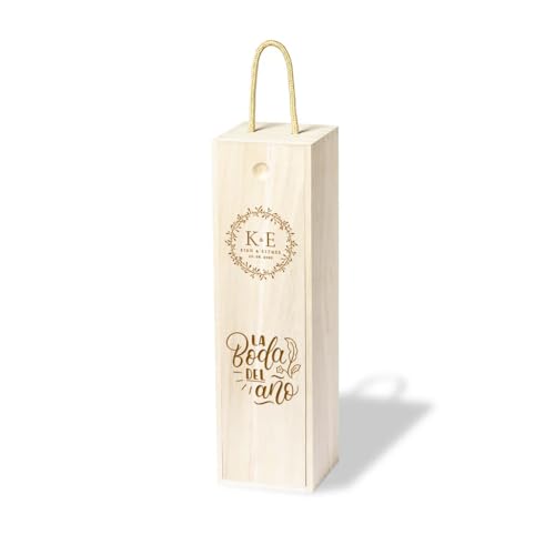 Caja de Madera para Vino con Asa, Regalo de Boda, personalizada con nombre y fecha, Natural, Tapa Deslizante, regalo, boda, fechas especiales, o eventos. Grabado laser Caja de Madera para Vino con Asa, Regalo de Boda, personalizada con nombre y fecha, Natural, Tapa Deslizante, regalo, boda, fechas especiales, o eventos. Grabado laser
