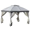 AMOPA 10' X 12' Gazebo, Steel Frame with Double-Sided Zipper 2-Tier Roof Canopy, Curtain and Netting Sidewalls, Permanent Gazebo Pavilion for Patio, Backyard, Deck, Lawn (Gray)
