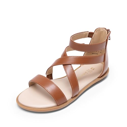 DREAM PAIRS Girls Gladiator Sandals with Zipper Strappy Sandals Toddler/Little Kid/Big Kid 9 Toddler Brown