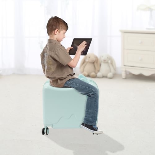 Kids Rolling Luggage with Wheels18 Kids Ride-On Suitcase, Children's Luggage Case, Rolling Luggage With Lock for Children Aged 3 to 6 Years Old Short Trips, Study Tours, Outings,Mint Green3