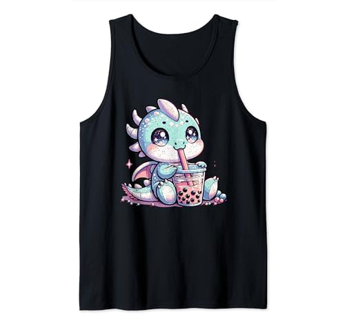 Kawaii Dragon Boba Tea Delight Kawaii Axolotl Drinking Tank Top