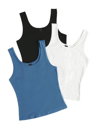 Image of Women's 1x1 Rib Cotton Stretch Tank Top Sleeveless Basic Vest Pack of 3