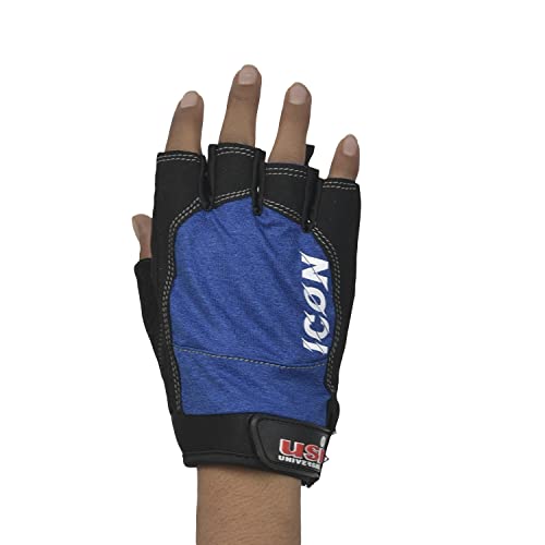 Image of USI UNIVERSAL Gym Gloves, 733IG Icon Fitness Gloves For Men & Women, Workout Powerlifting Gloves, Microfiber, Polyester, Elastane & Foam Construction Weight Lifting Gloves (Small, Blue)
