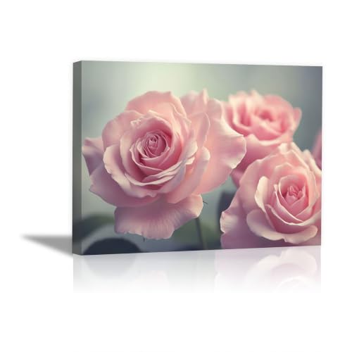 Tableau fleurs rose clair 70x100cm encadré pour décoration salon