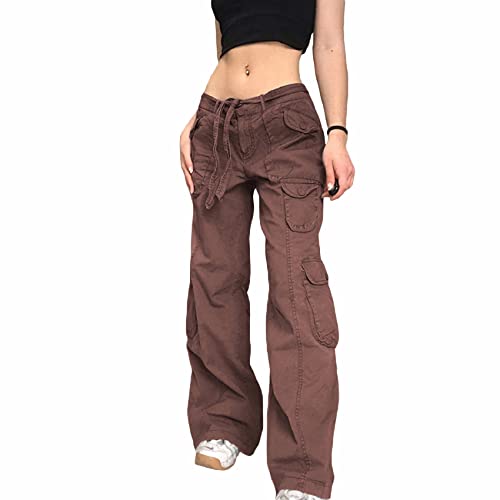 NUFIWI Women Gothic Cargo Pants Loose Low Waist Trousers Wide Leg Baggy Jeans Harajuku Streetwear Punk