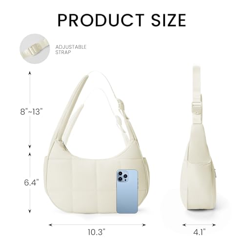 Image of Small Puffer Crescent Shoulder Bag for Women Lightweight Water-Resistant Nylon Purse with Adjustable Strap & Multiple Pockets