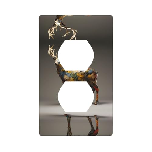 Double socket wall plate Electrical Receptacle Light Switch Cover Art Faceplate Switchplate for Home Decor 4.5X2.76 Inch Camouflage Deer Pattern