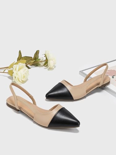 OYOANGLE Women's Two Tone Pointed Toe Slingback Flats Summer Casual Dressy Shoes4