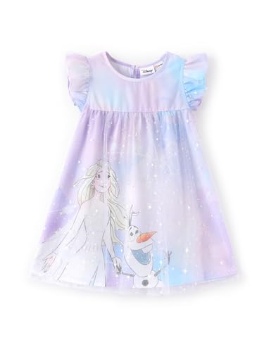 Disney Frozen Elsa Olaf Toddler Girls Dresses Ruffle Tulle Short Sleeve Overlay Mesh Skirt Birthday Party Outfits Snowflake Tutu Cute Summer Sundress Cartoon Clothes Theme Park Costume Gift Blue 2T