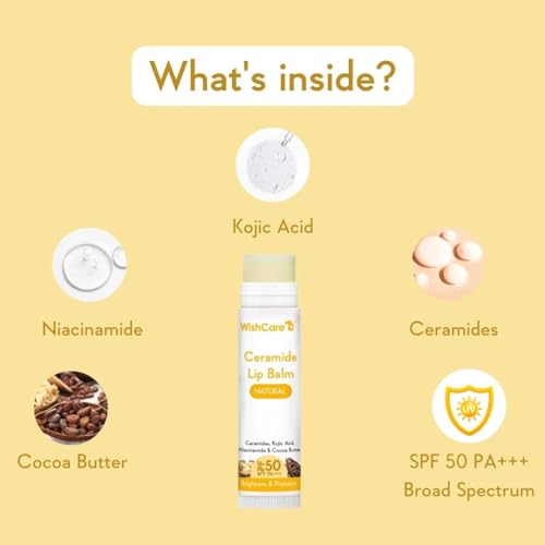 WishCare Ceramide Lip Balm with SPF50 PA+++ - Kojic Acid & Niacinamide - For Lip Lightening & Protection 5gm - Image 5