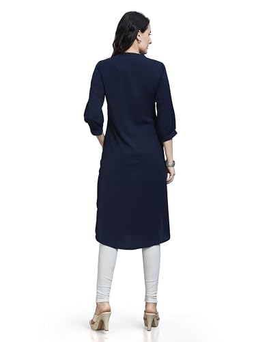 Image of nioni Women's Straight Solid Kurti with V-Fold Neck | Rayon Lycra Material | Fashionable Micro Pleates | 3 /4th Sleeve Kurta for Woman & Girls (S to 2XL)