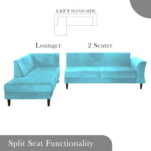 Image of GRAPEWOOD Gratly LHS 4 Seater L Shape Sofa Set for Living Room (Turquise Colour) Premium Fabric Sofa