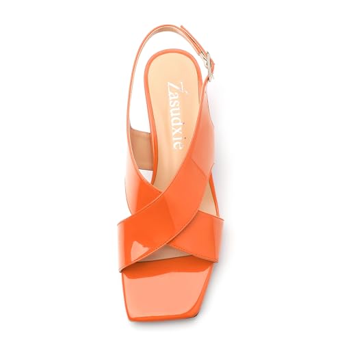 Women's Criss Cross Sandals Square Open Toe Block Chunky Low Heel Slingback Ankle Strap Adjustable with Buckle Patent Dating Fashion Dress Shoes 2 Inch3