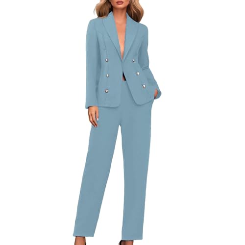 Pant Suits for Women Dressy 2 Piece Blazer and High Rise Straight Leg Pants Sets Business Casual Office Outfits