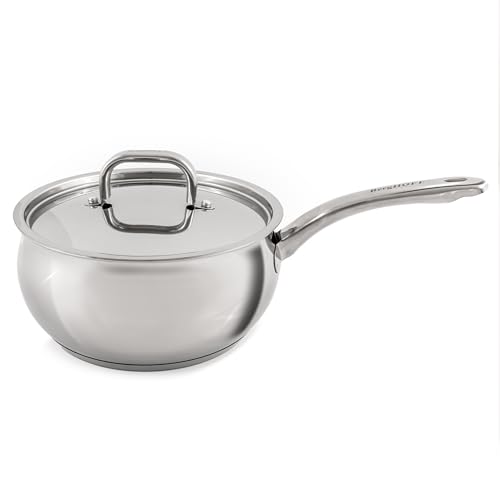 BergHOFF Belly Shape 18/10 Stainless Steel 8 inches Saucepan 3.2qt., Metal Lids, Fast, Evenly Heat, Induction Cooktop Ready