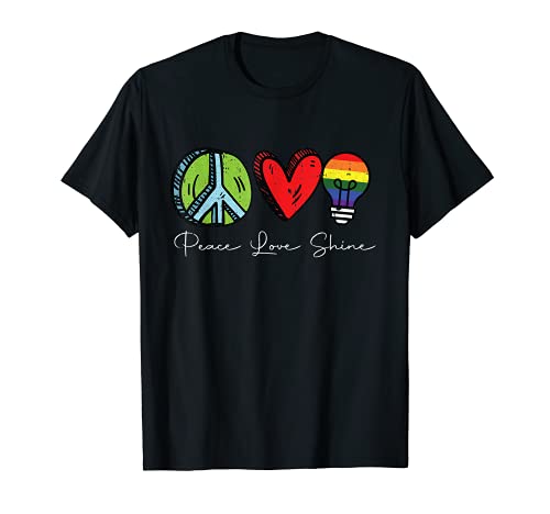 Peace Love Shine Gay Pride Retro Hippie Orgullo LGBT-Q Ally Camiseta