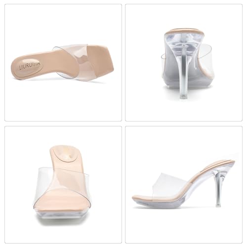 Image of LIURUIJIA Clear Heels For Women Sexy Slip On Open Toe High Heeled Dressy Sandals Comfortable Strappy Mules