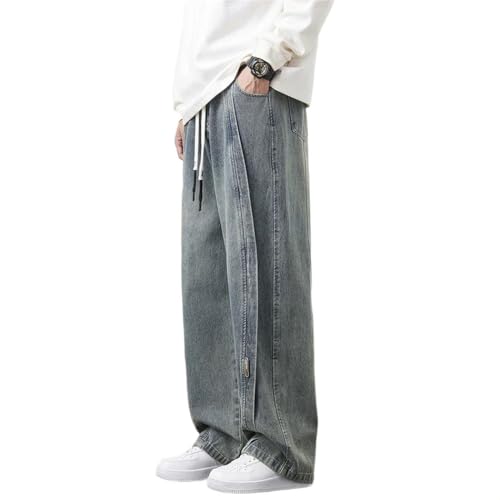 Men Plus Size Jeans Baggy Casual Straight Denim Pants High Waist Elegant Office Party Trousers