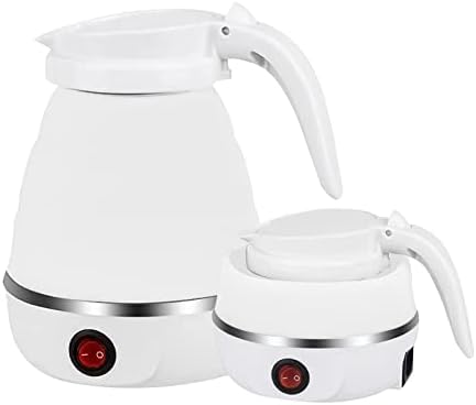 Foldable Electric Kettle, White/Blue/Pink Portable Electric Kettle, 600ml Mini Electric Kettle, Food Grade Silicone, for Hiking Camping and Indoor (White)