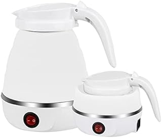 Foldable Electric Kettle, White/Blue/Pink Portable Electric Kettle, 600ml Mini Electric Kettle, Food Grade Silicone, for Hiking Camping and Indoor (White)