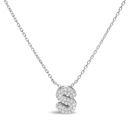 10K White Gold Diamond Accent "S" Initial Bubble Pendant Necklace