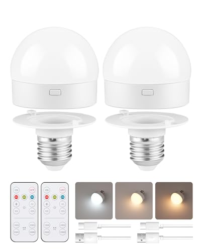 GOEBLESON E27 Rechargeable Light Bulbs Battery Powered Bulbs with Remote Wireless Dimmable LED Bulbs with Timer 3 Colour Temperatures for Hallway Bedroom Living Room ZW01YBKP206