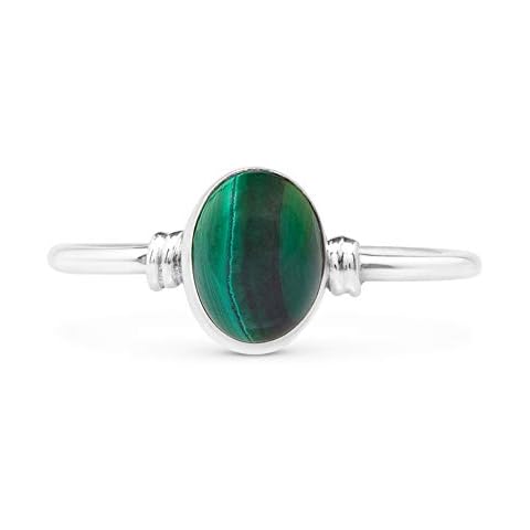 Koral Jewelry malachite Vintage Gipsy Delicate Oval Ring 925 Sterling Silver Boho Chic (7) Cover