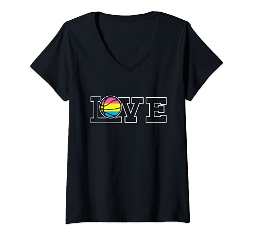 Womens Love Basketball LGBT-Q Pansexual Pride Sport Fan Ally V-Neck T-Shirt, Black