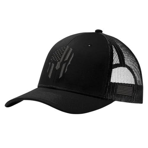 USA Spartan Mens Stealth Trucker Hat (Black/Black Hat One Size)