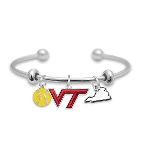 From the Heart Virginia Tech Hokies Softball Accent Charm Team Traditions Cuff Bracelet with Team Color Logo, Softball and State Accent Charm Officially Licensed Jewelry Fan VT