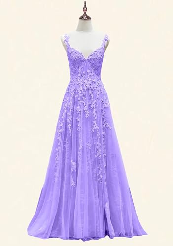 Lace Tulle Prom Dresses with Slit Long Ball Gown A-line Spaghetti Strap Formal Evening Wedding Party Gown2