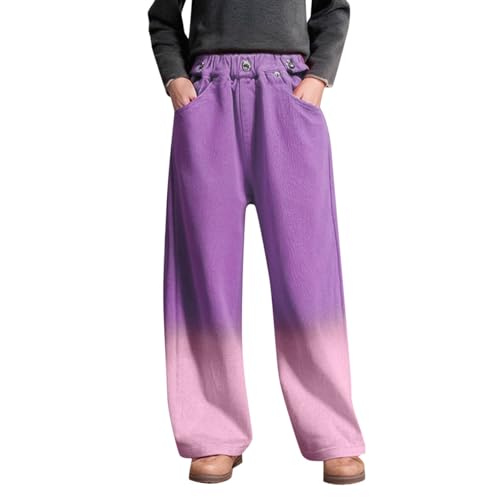 Girls Tie Dyed Jeans Denim Elastic Wasit Straight Wide Leg Baggy Pants Kids Washed Jean Trousers 3-15 Years