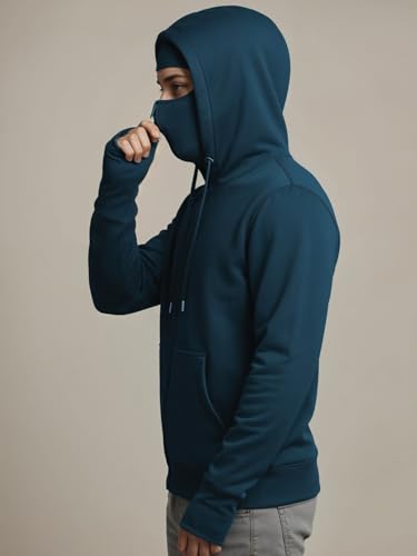 Image of ADRO Men Balaclava Hoodies | 320 GSM Soft Cotton Zipper Hoodie | Thumb-Hole Cuff Gloves | Travel Jacket with Hood | Winter Sweatshirt