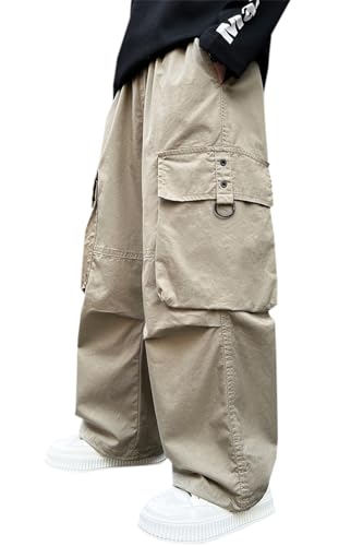 SANGTREE Boys' Casual Cargo Pants Kids Elastic Waist Outdoor Hiking Trousers with Pockets, 4-14 Years