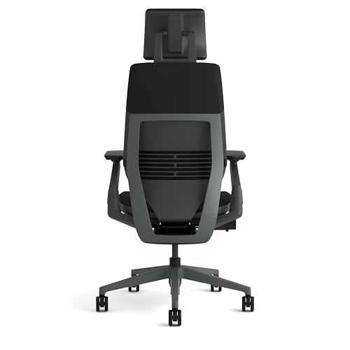 Image of Steelcase Gesture Ergonomic Height Adjustable Office Chair with Adjustable Lumbar Support and Armrests, Comfortable Upholstery in Black Fabric + Adjustable Headrest