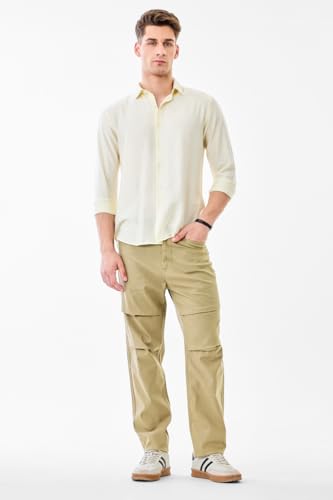 Image of SNITCH Men Casual Trousers | Baggy Fit Wide-Leg Relaxed Style with Textured Pattern & Utility Pockets | Cotton Blend Fabric for Summer & Everyday Comfort